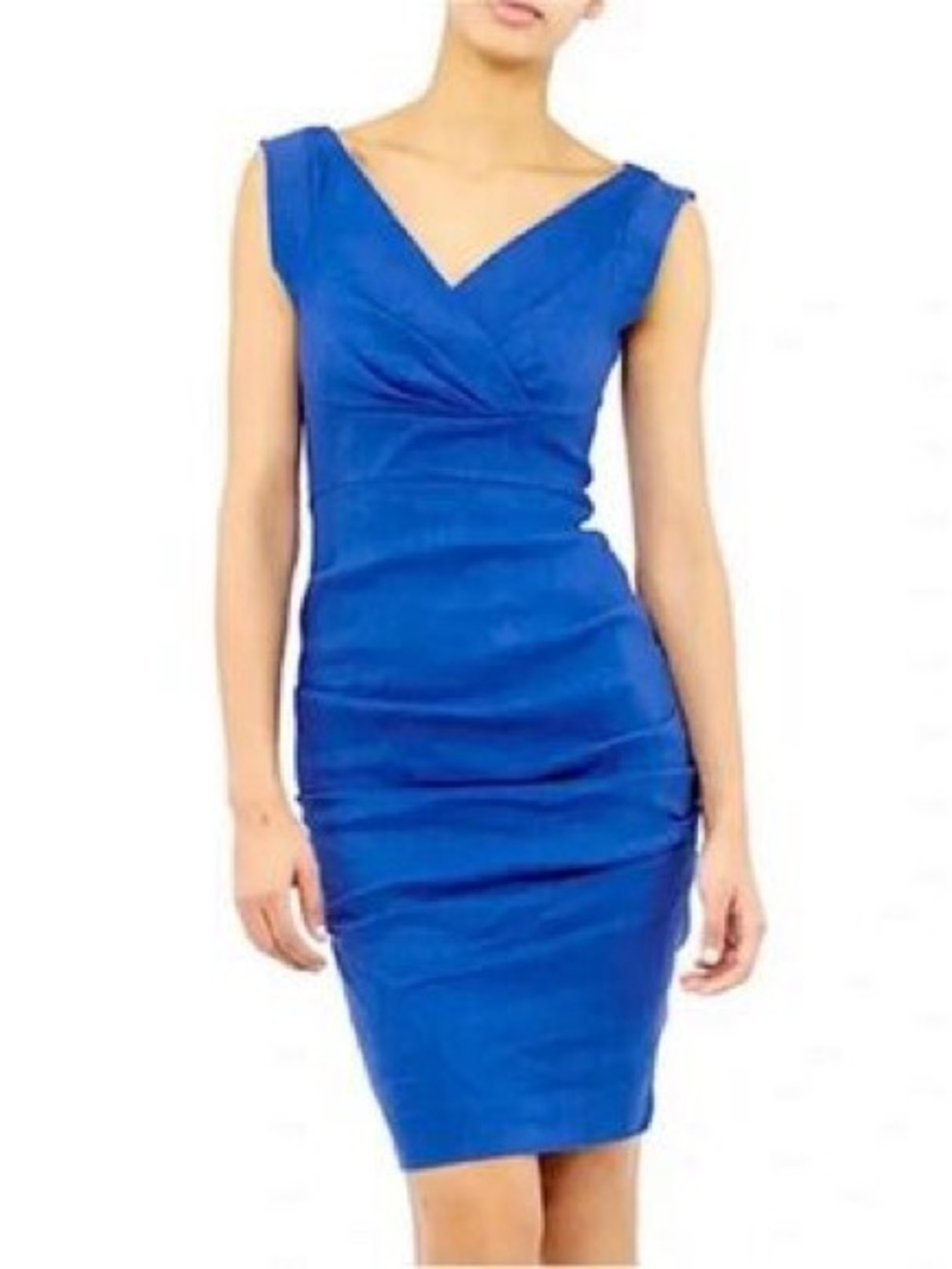 Artelier Nicole Miller Royal Blue Ruched Linen Blend Sheath Dress